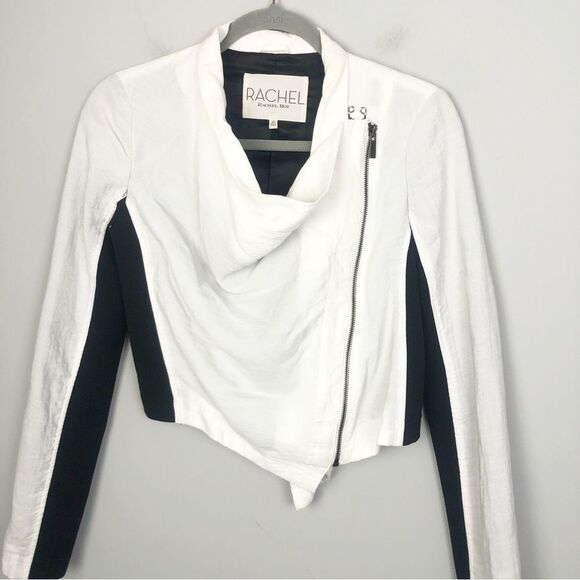 RACHEL ROY | Asymmetrical Black & White Moto Cropped Jacket Women’s Size X-Small - Picture 1 of 10